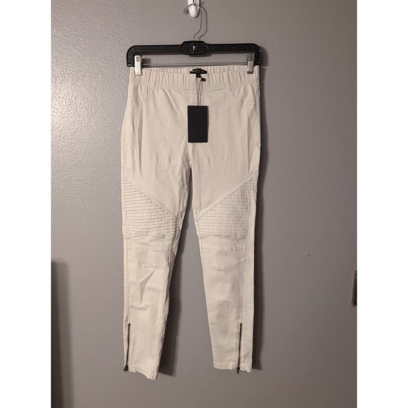 Beulah Style Moto Beige Pull On Jegging Pants Womens Sixe M Medium Zip Hems - Picture 1 of 8